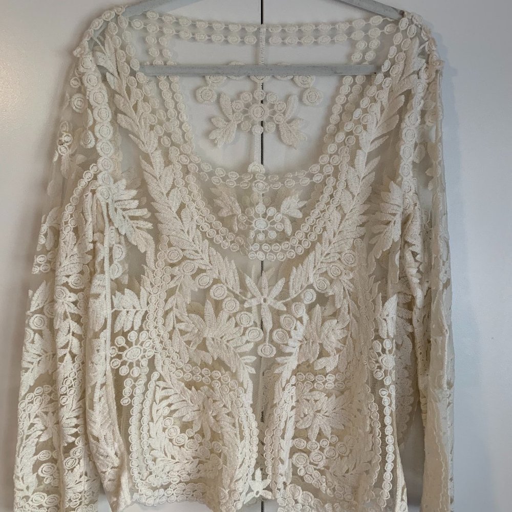 White Ornate Embroidered-mesh Top